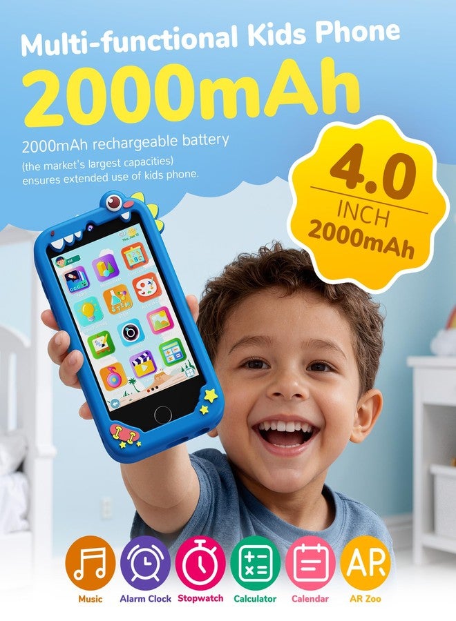 KOKODI 4 Inch Kids Smart Phone, Touchscreen HD Dual Camera Cell Phone for Children, Birthday Gifts Dinosaur Learning Toys for Boys 3-10, First Preschool EducationToy with 200+ Games，Powered by Android - Image 4